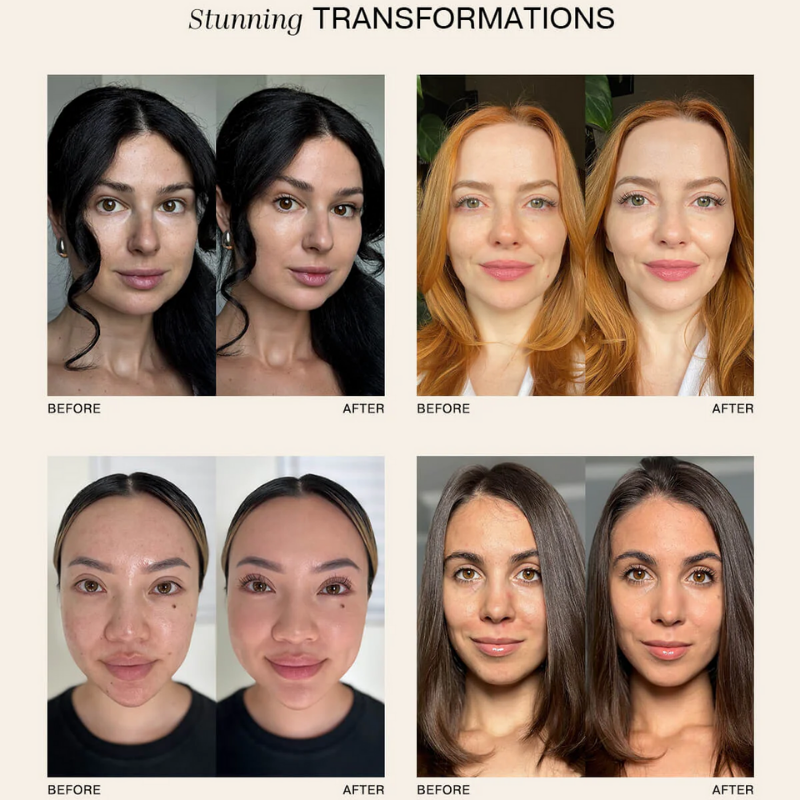 Before and after transformations of various individuals' faces.
