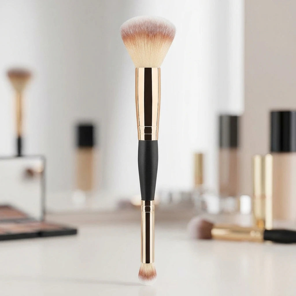 Dual end brush applying foundation on face